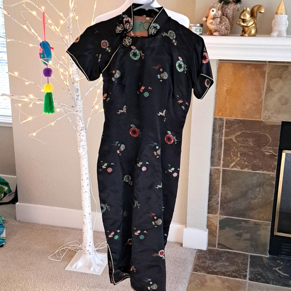 Chinese Vintage Brocade Satin Dress Cheongsam Qipao